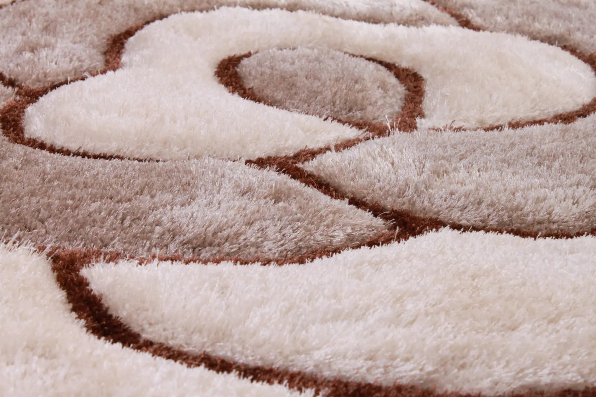 Rosa Natural Beige 3D Carved Rose Shaggy Rug