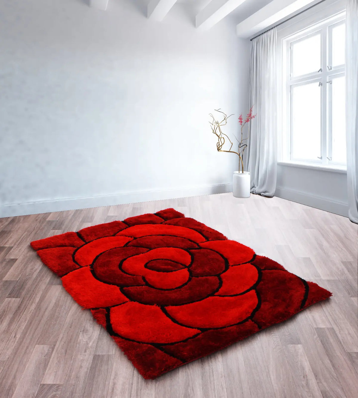 Rosa Red 3D Carved Rose Shaggy Rug