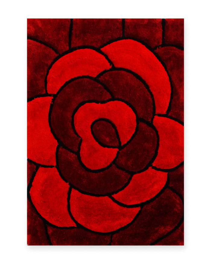 Rosa Red 3D Carved Rose Shaggy Rug