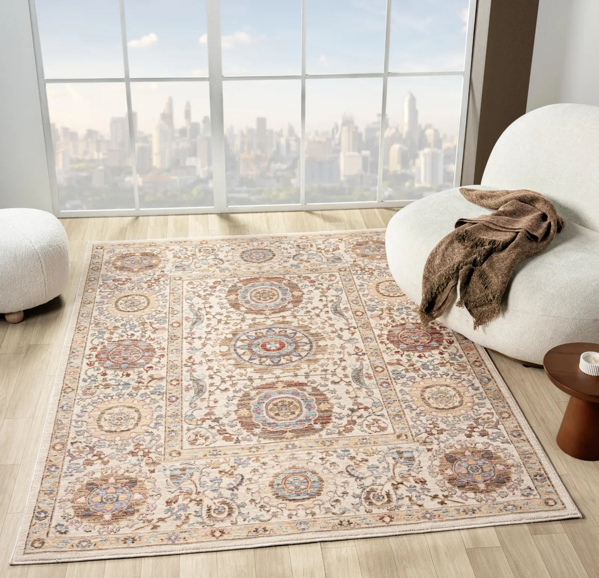 Rosalind Beige & Light Brown Vintage Rosette Rug