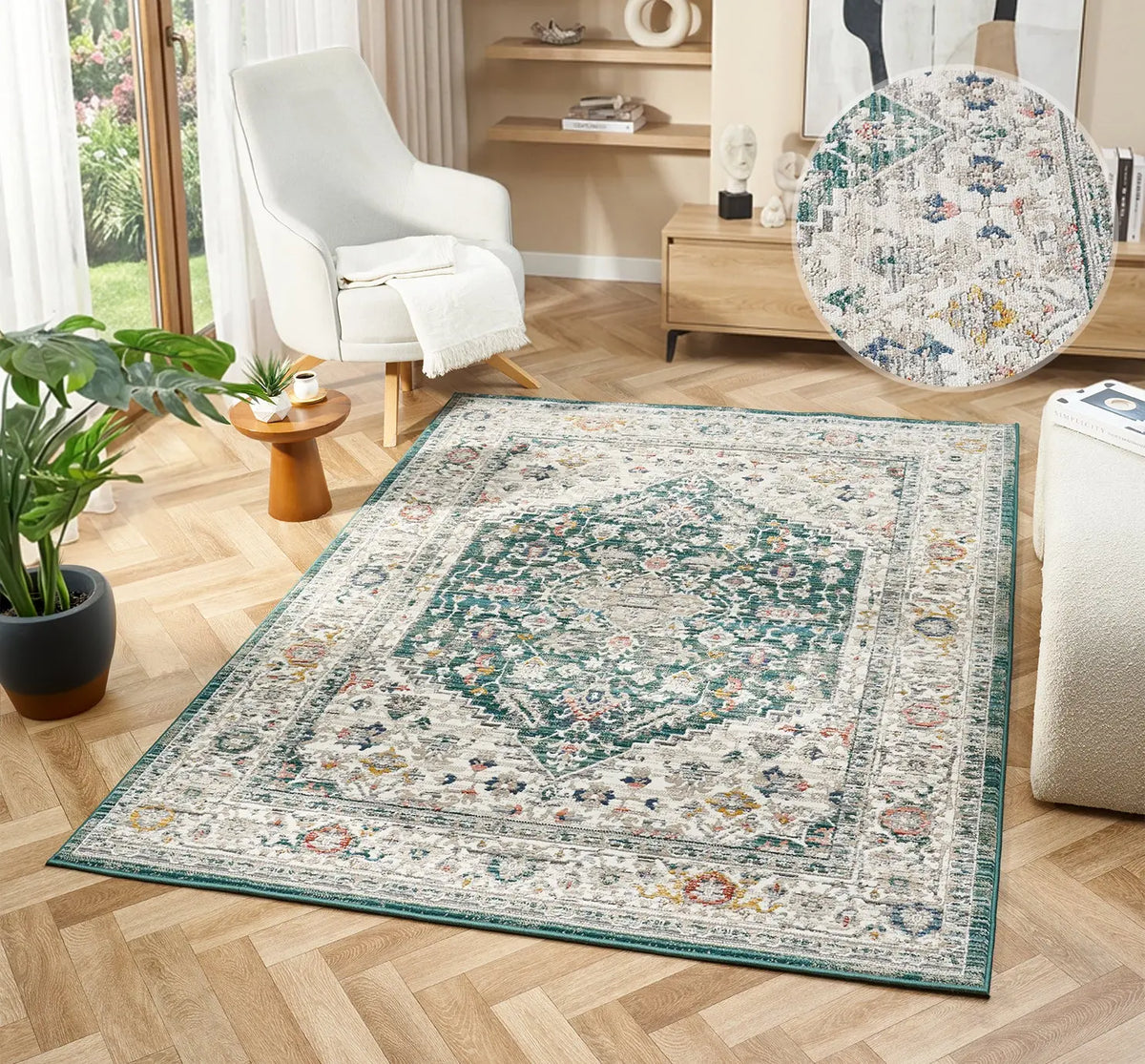 Rowan Forest Green Vintage Medallion Rug