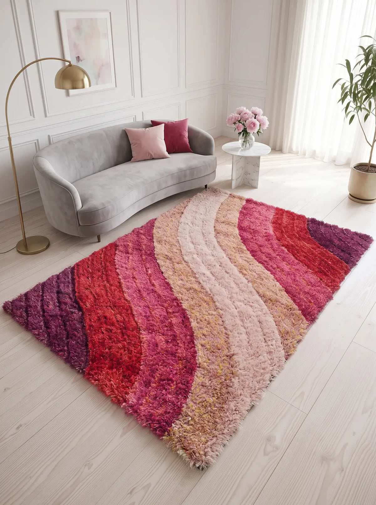 Samba Pink Wave Shaggy Rug