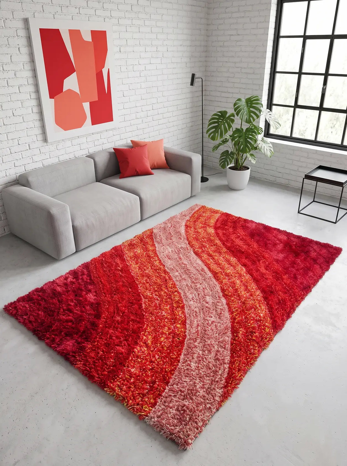 Samba Red Wave Shaggy Rug