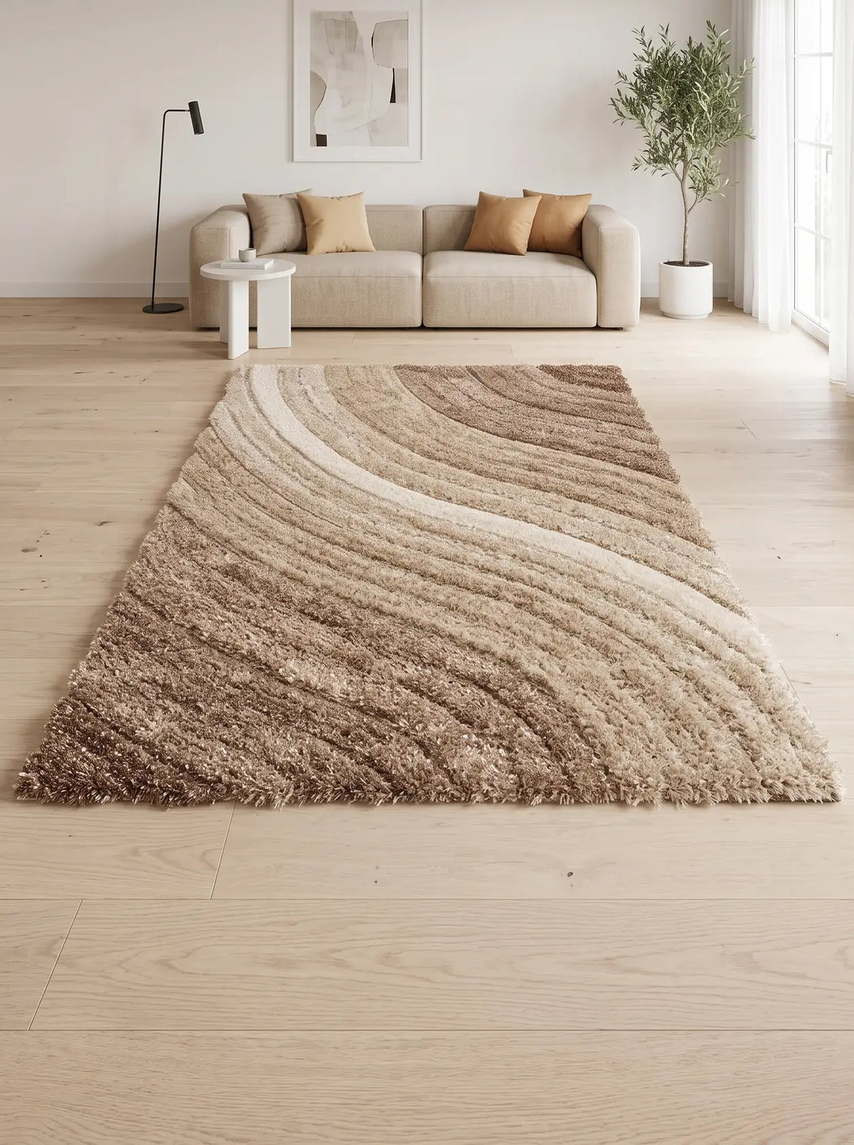 Samba Sand Beige Wave Shaggy Rug