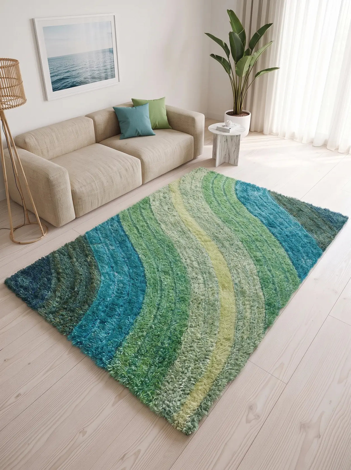 Samba Teal Wave Shaggy Rug