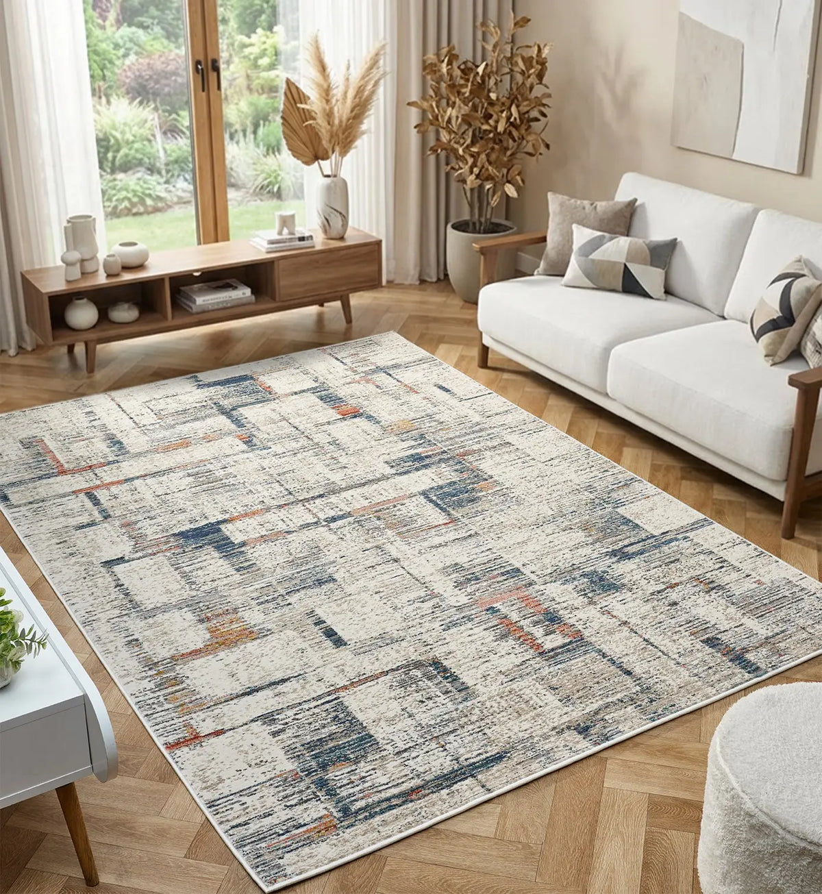Sandstone Cream Abstract Brushstroke Rug