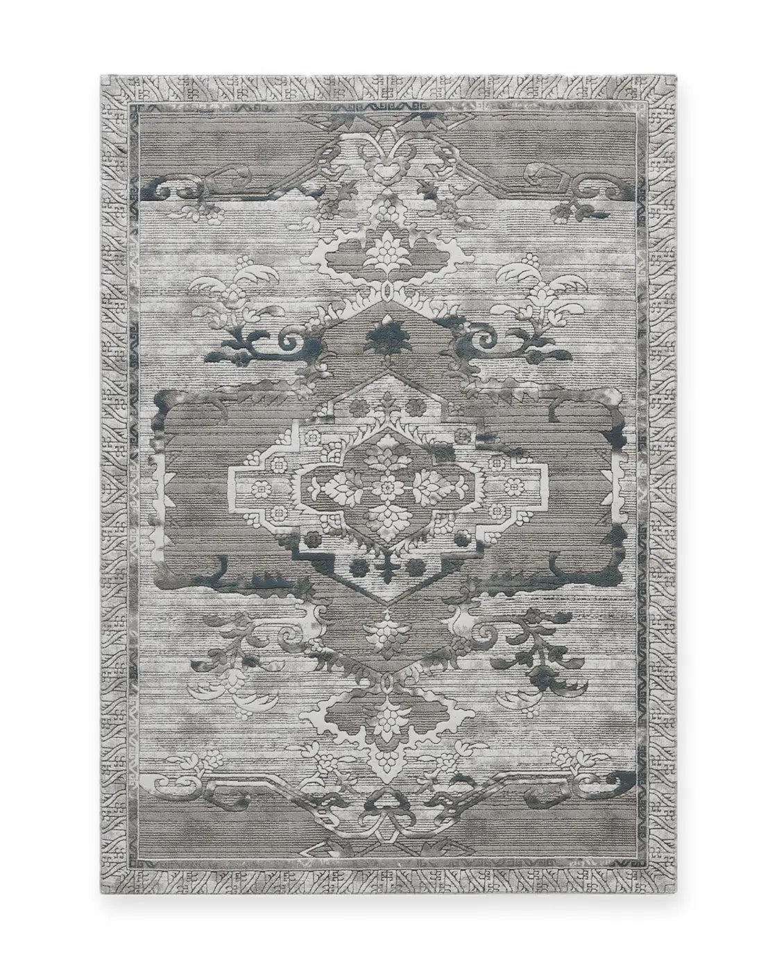 Severn Grey & Blue Textured Tribal Rug