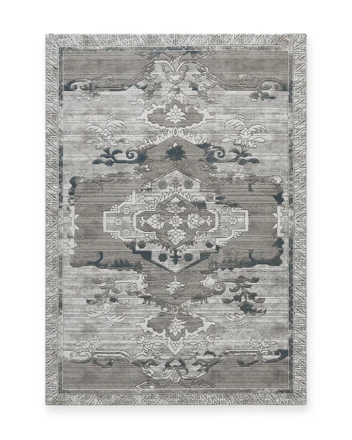 Severn Grey & Blue Textured Tribal Rug