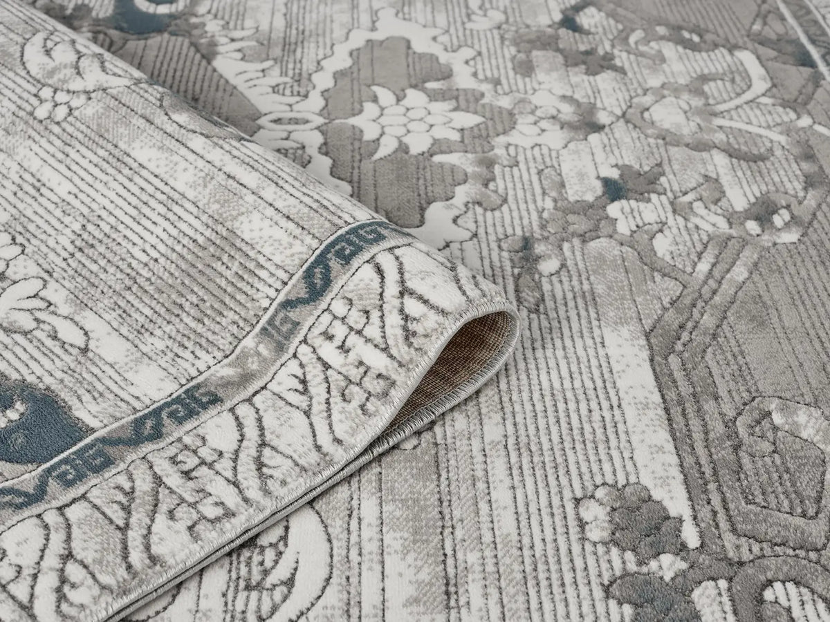 Severn Grey & Blue Textured Tribal Rug