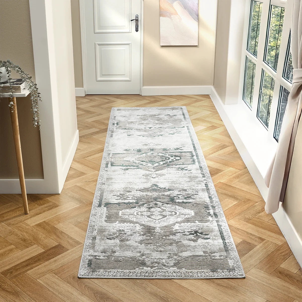 Severn Grey & Blue Textured Tribal Rug