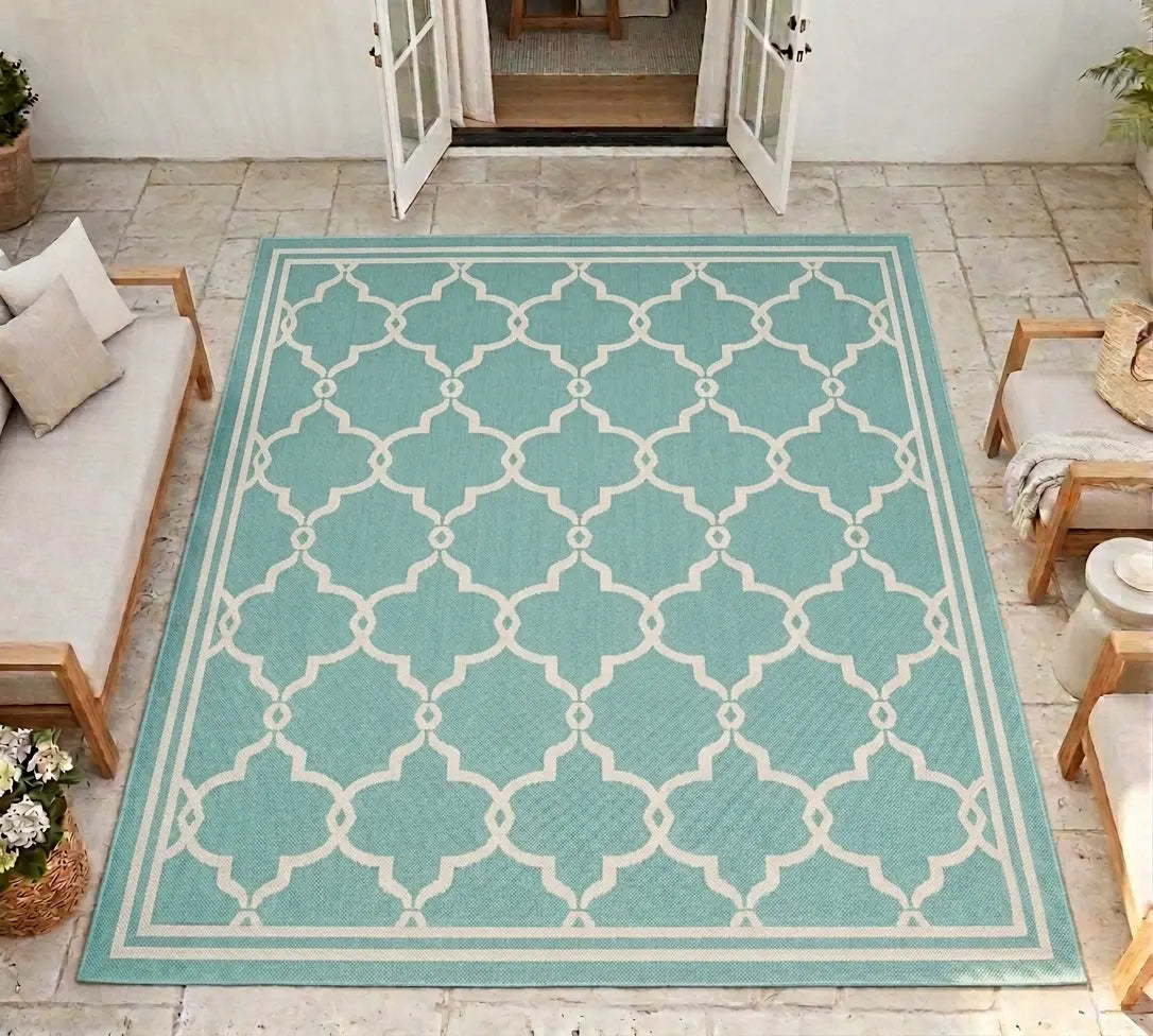 Seville Aqua Moroccan Tile Outdoor Rug