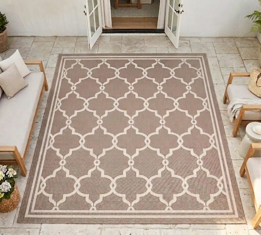 Seville Taupe Moroccan Tile Outdoor Rug