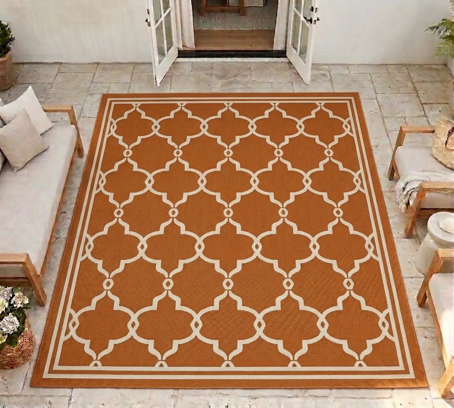 Seville Terracotta Moroccan Tile Outdoor Rug