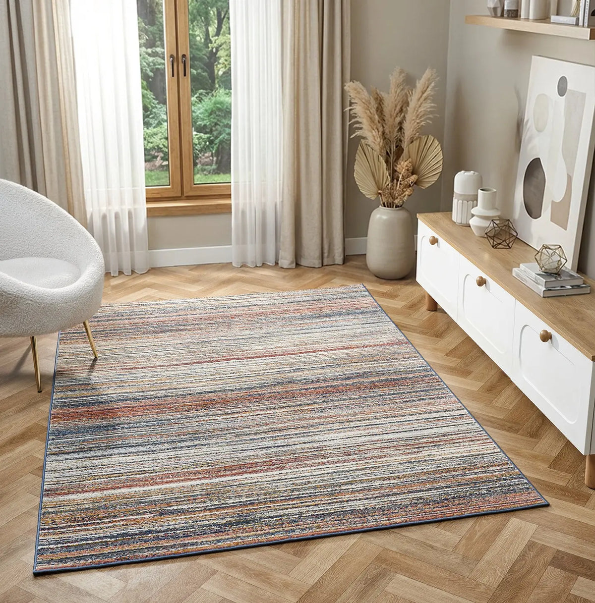 Strata Multicolour Striped Boho Rug