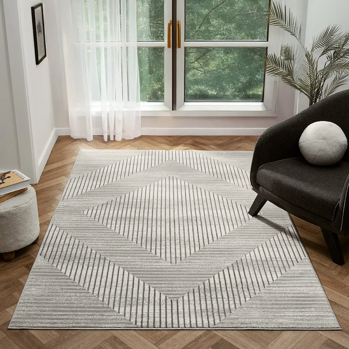 Tamar Grey Textured Diamond Rug