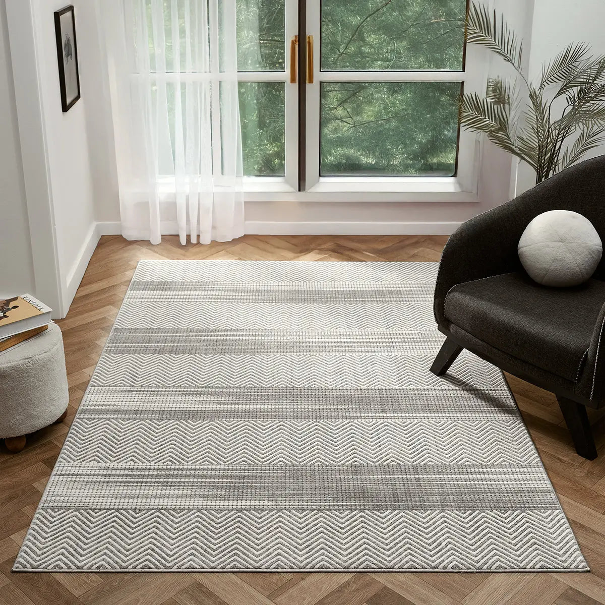 Tees Grey Textured Chevron Rug