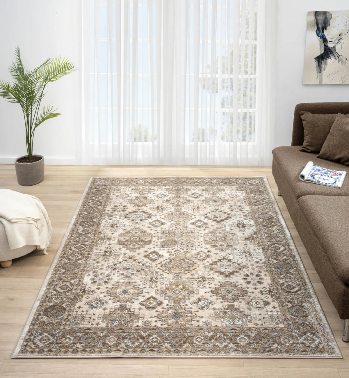 Tetbury Cream & Brown Distressed Vintage Rug