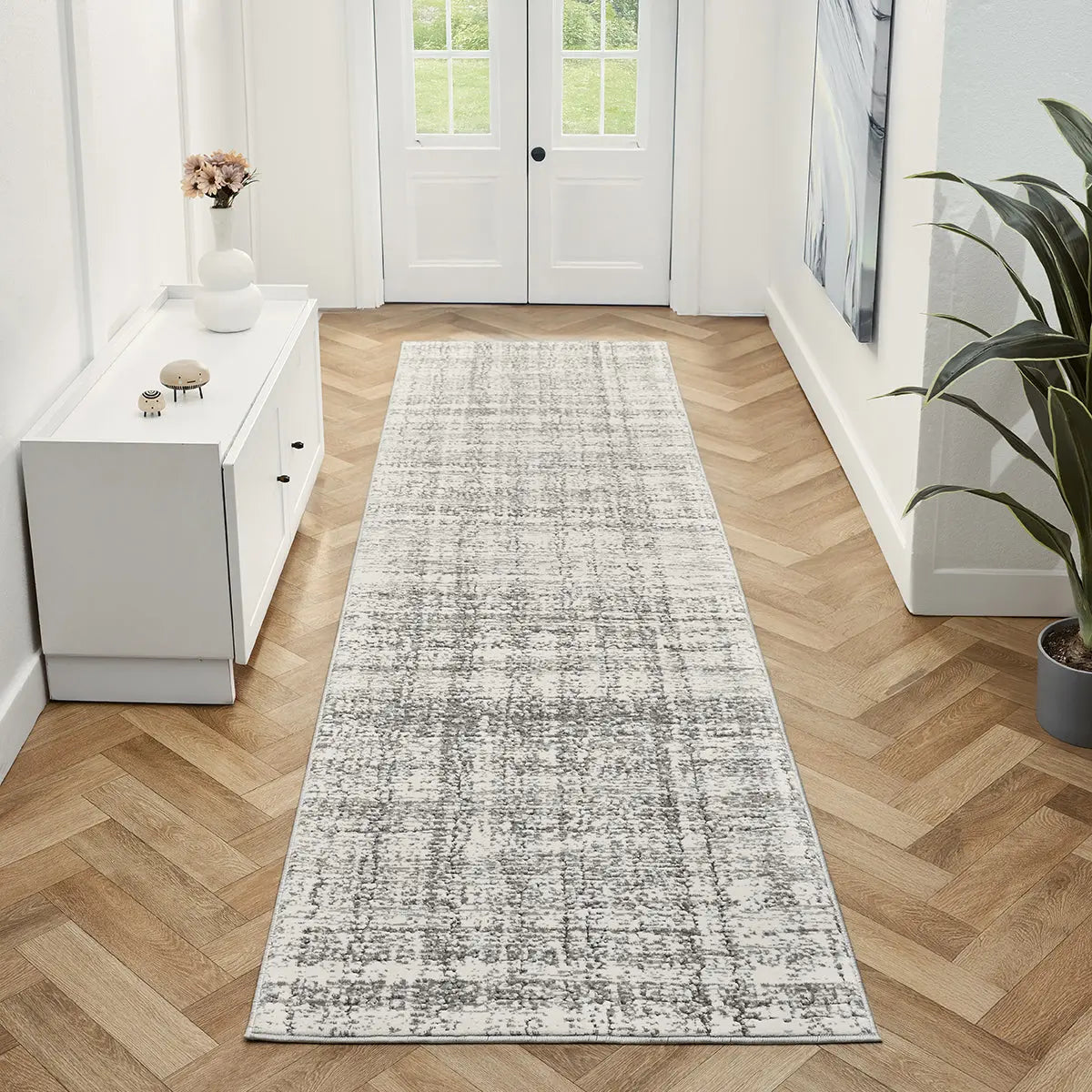 Tweed Grey Textured Check Rug