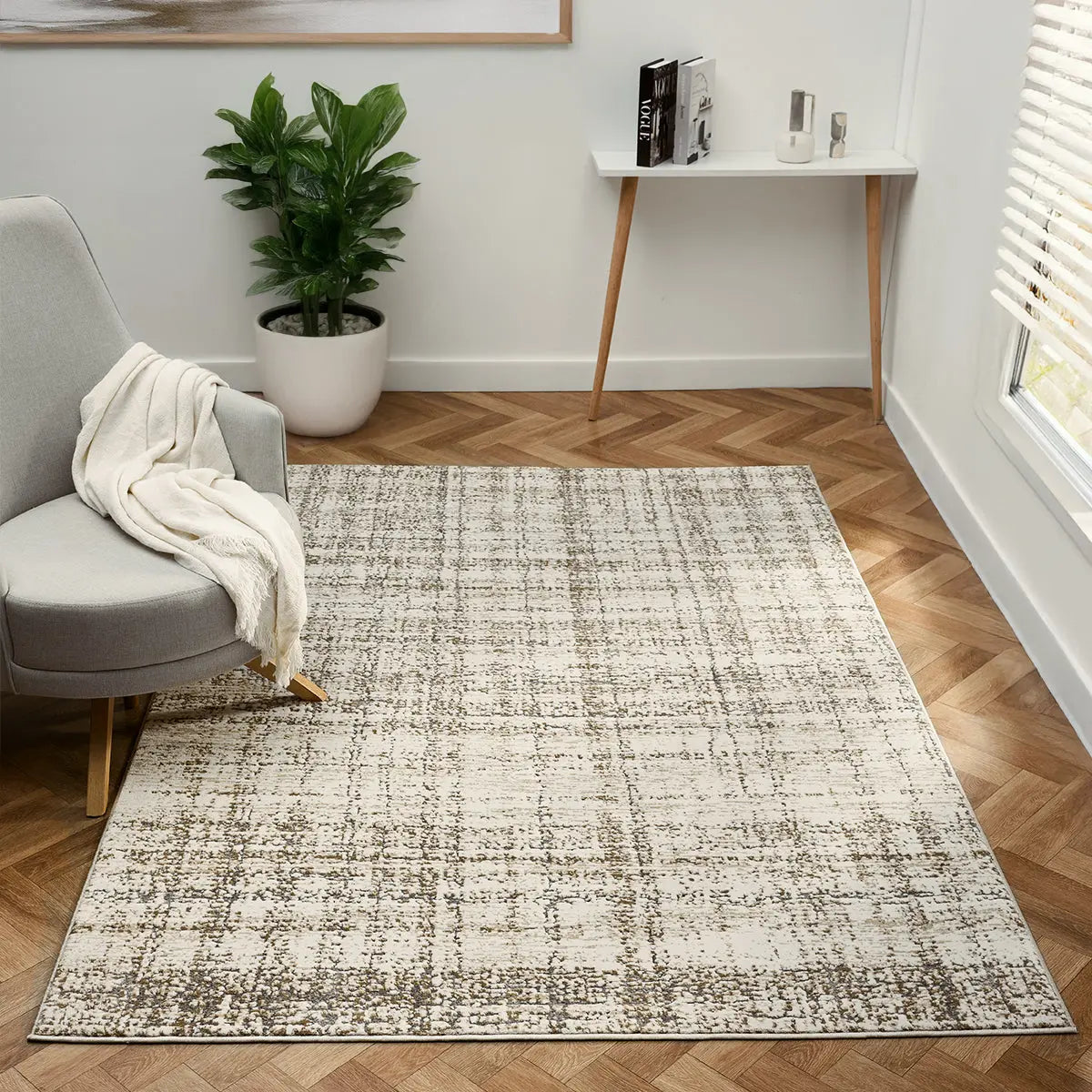 Tweed Natural Textured Check Rug