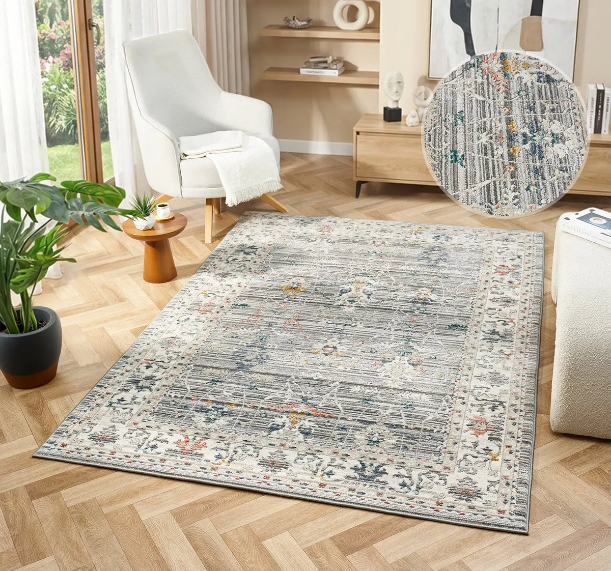 Willow Grey Vintage Floral Rug