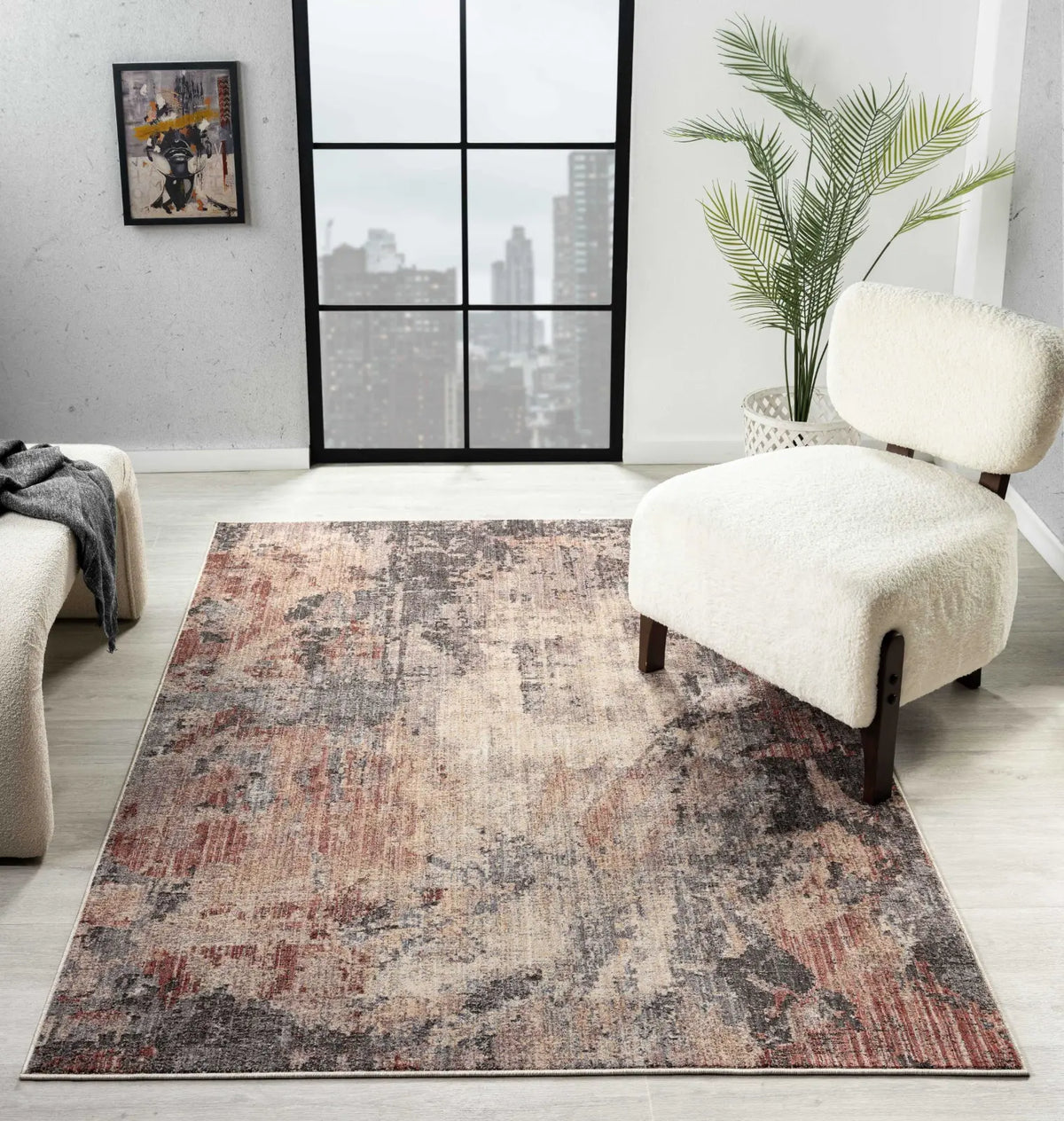 Winifred Charcoal & Rose Distressed Abstract Rug