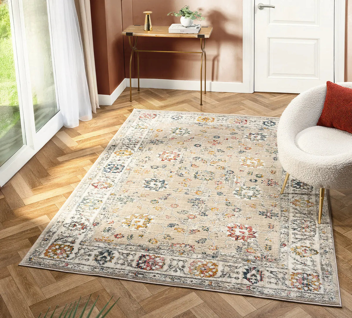 Yarrow Cream & Beige Vintage Floral Rug